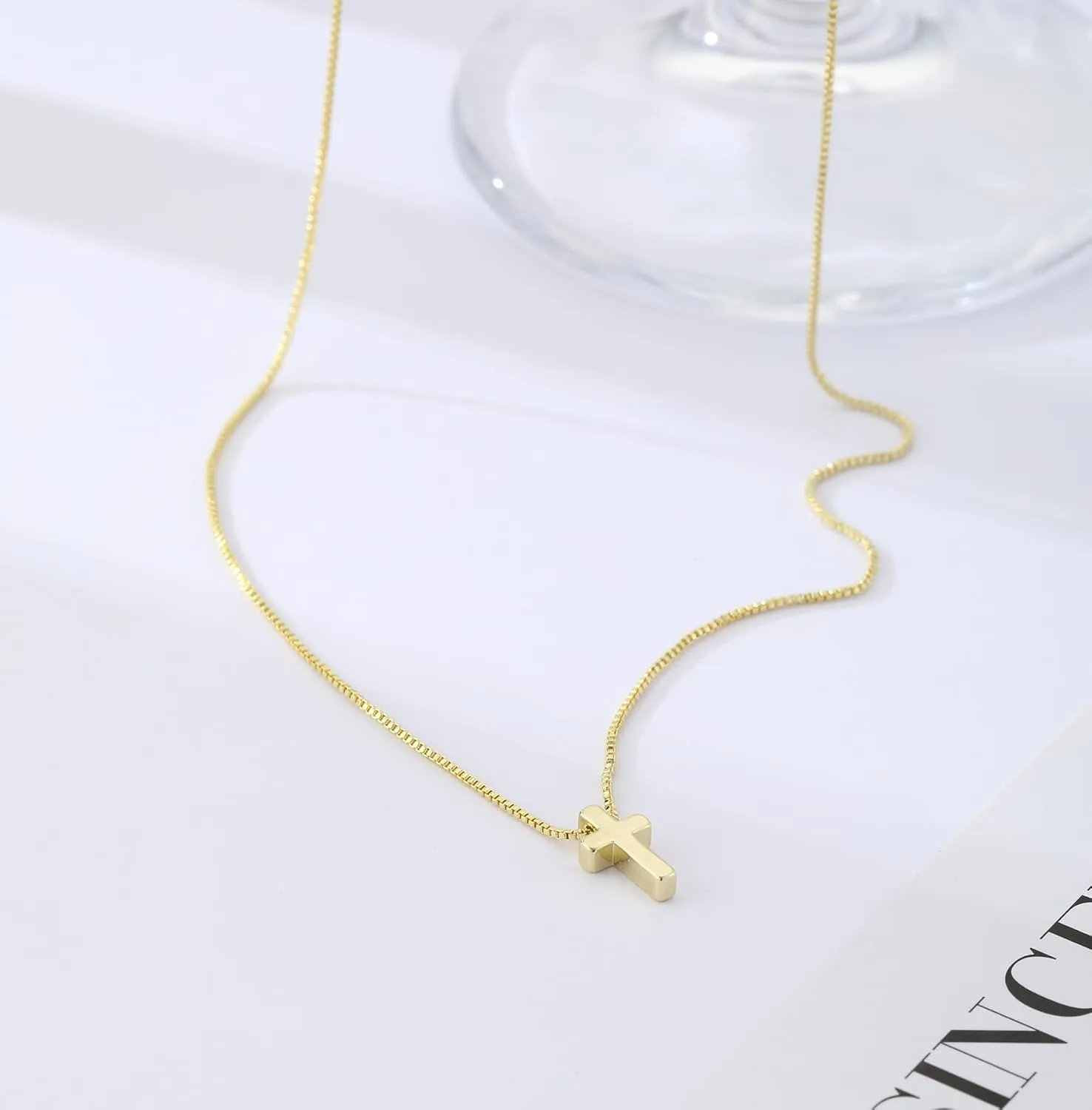 ASCOMY Cross Necklace for Women 14K Gold & Silver Plated Cross Necklace Trendy Cross Pendant Necklace Cubic Zirconia Cross Box Chain Pearl Beads Link Choker Minimalist Daily Jewelry Gift for Women