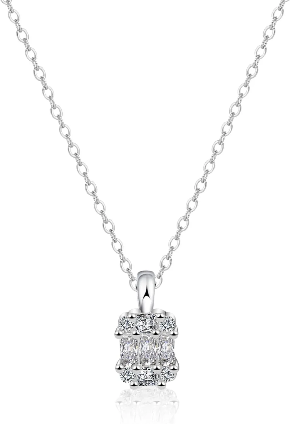 ASCOMY Dainty CZ Diamond Solitaire Pendant Necklaces for Women 14K Gold Plated Single Round Cubic Zirconia Square Simulated Diamond Choker Necklace Bride Bridesmaid Weeding Jewelry Gifts