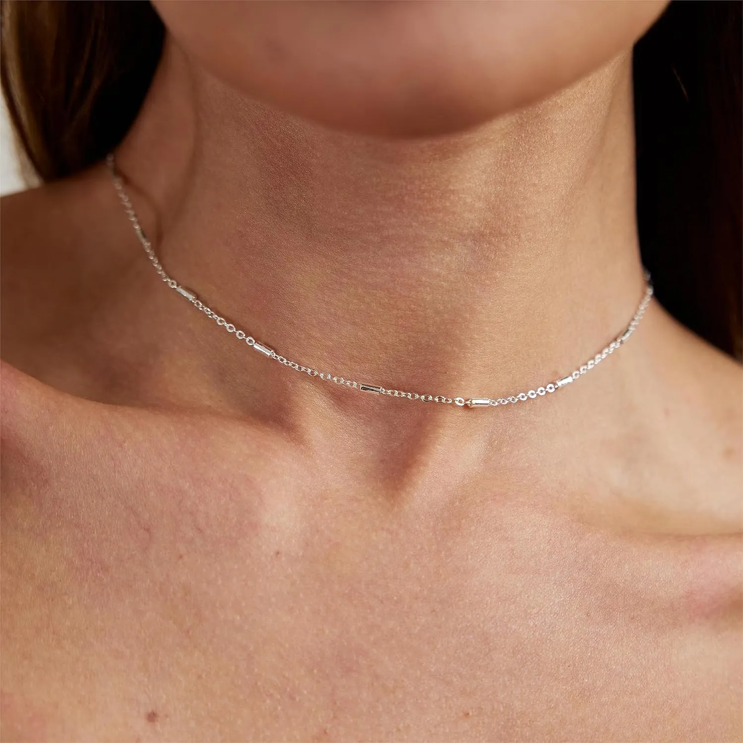 ASCOMY Silver Necklace for Women Dainty Silver Choker 14K Silver Plated Choker Minimalist JewelLery Gift for Women