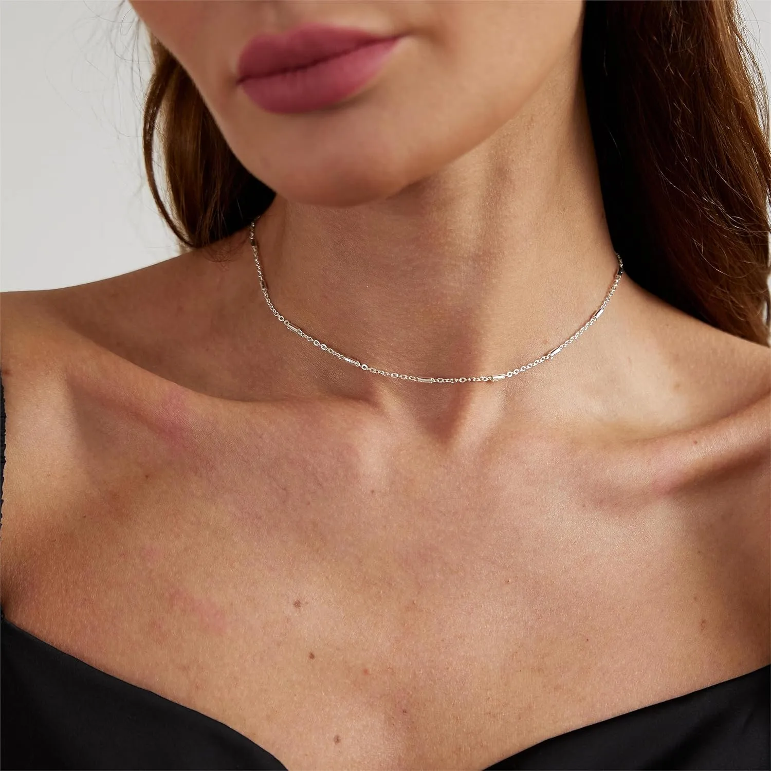 ASCOMY Silver Necklace for Women Dainty Silver Choker 14K Silver Plated Choker Minimalist JewelLery Gift for Women