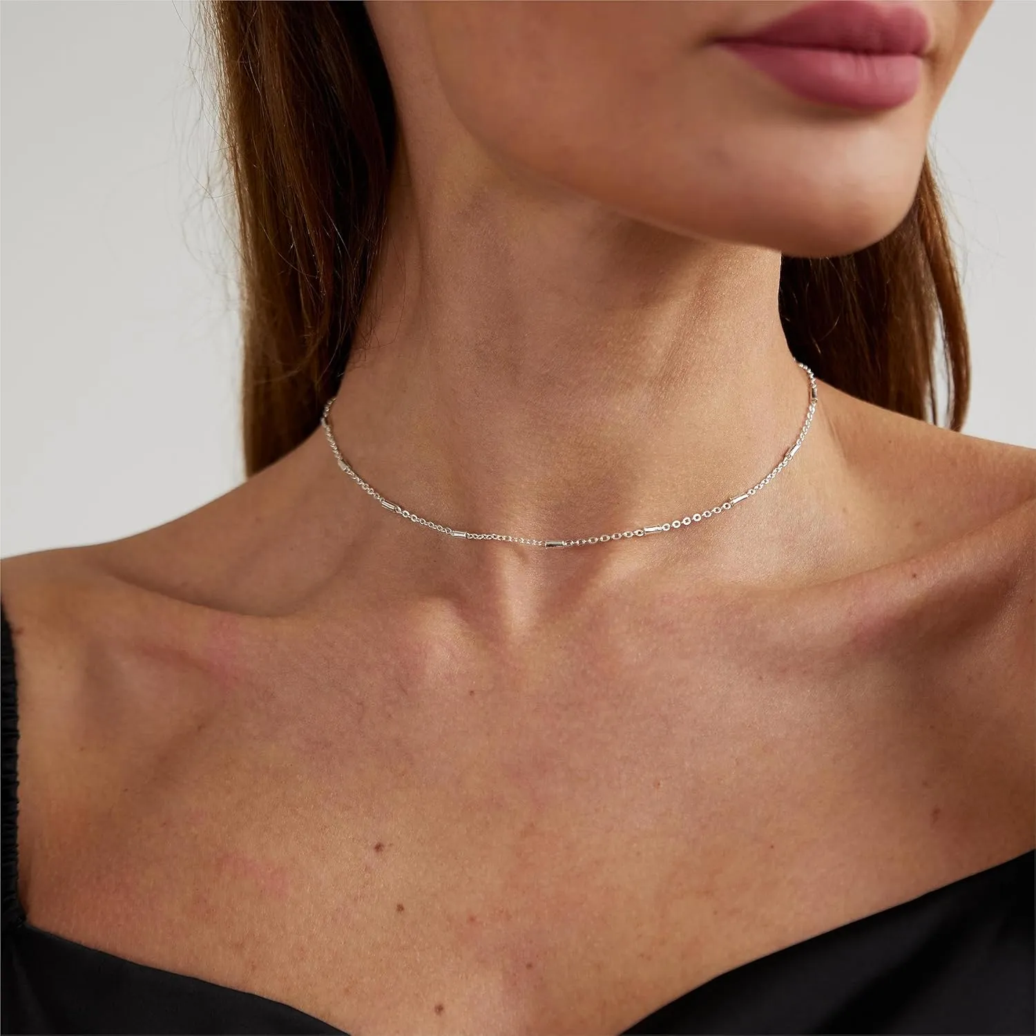 ASCOMY Silver Necklace for Women Dainty Silver Choker 14K Silver Plated Choker Minimalist JewelLery Gift for Women