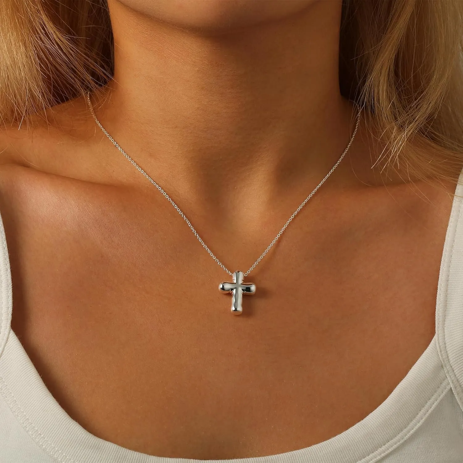 Ascona Cross Necklace for Women, Simple Bubble Cross Pendant Chain Necklaces Christian Religious Jewelry Gifts