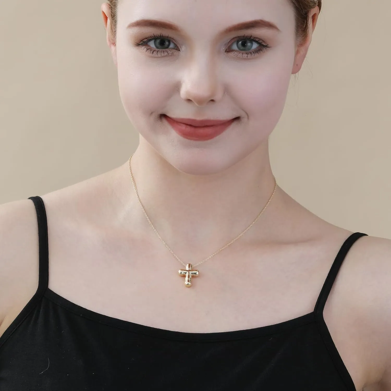 Ascona Cross Necklace for Women, Simple Bubble Cross Pendant Chain Necklaces Christian Religious Jewelry Gifts