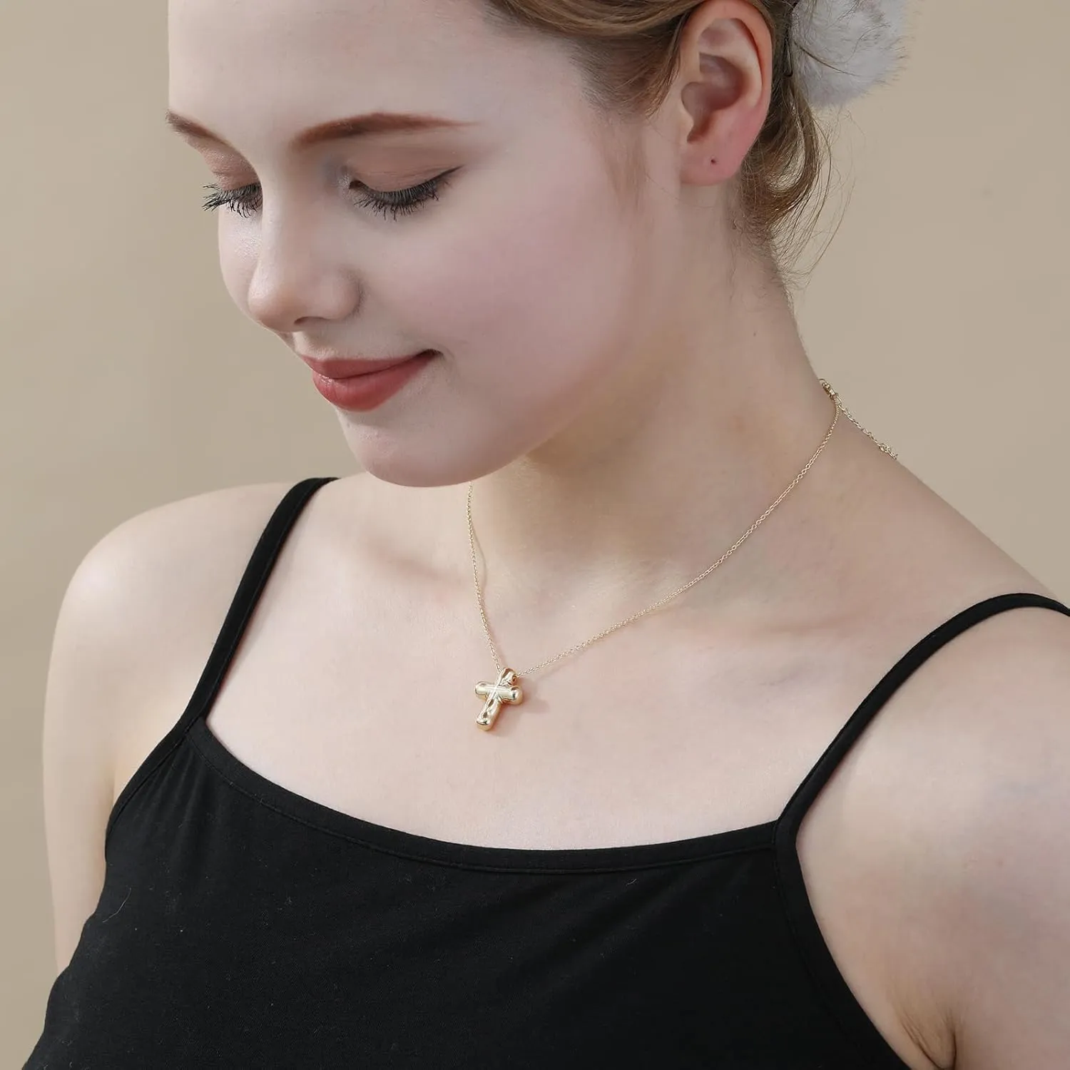 Ascona Cross Necklace for Women, Simple Bubble Cross Pendant Chain Necklaces Christian Religious Jewelry Gifts