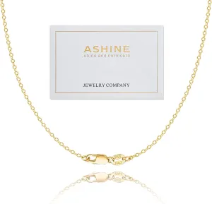 ASHINE 925 Sterling Silver & 14K Gold Pleated Strong Lobster Clasp 1.5mm Italian Chain Necklace - Available in 16, 18, 20, 22, 24, 26, 30 Inches
