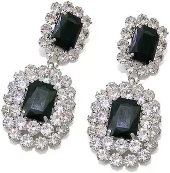 Asphire Vintage Geometric Rhinestone Drop Dangle Earrings Black Gemstone Earrings Elegant Long Statement Earrings for Women Wedding Prom Ball Jewelry