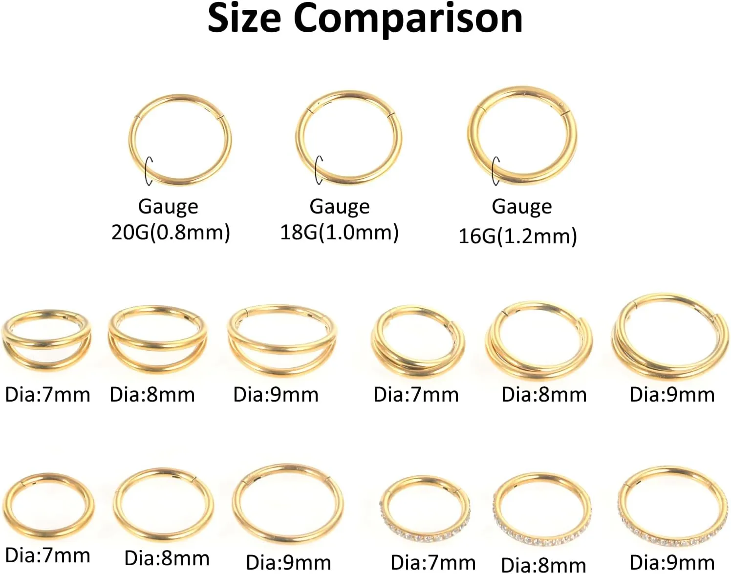 Aumeo 20G 18G 16G Nose Rings Hoops 316L Surgical Steel Double Hoop Nose Ring Septum Rings Threadless Nose Stud Tragus Helix Cartilage Daith Piercing Jewelry Silver Gold 7mm 8mm 9mm