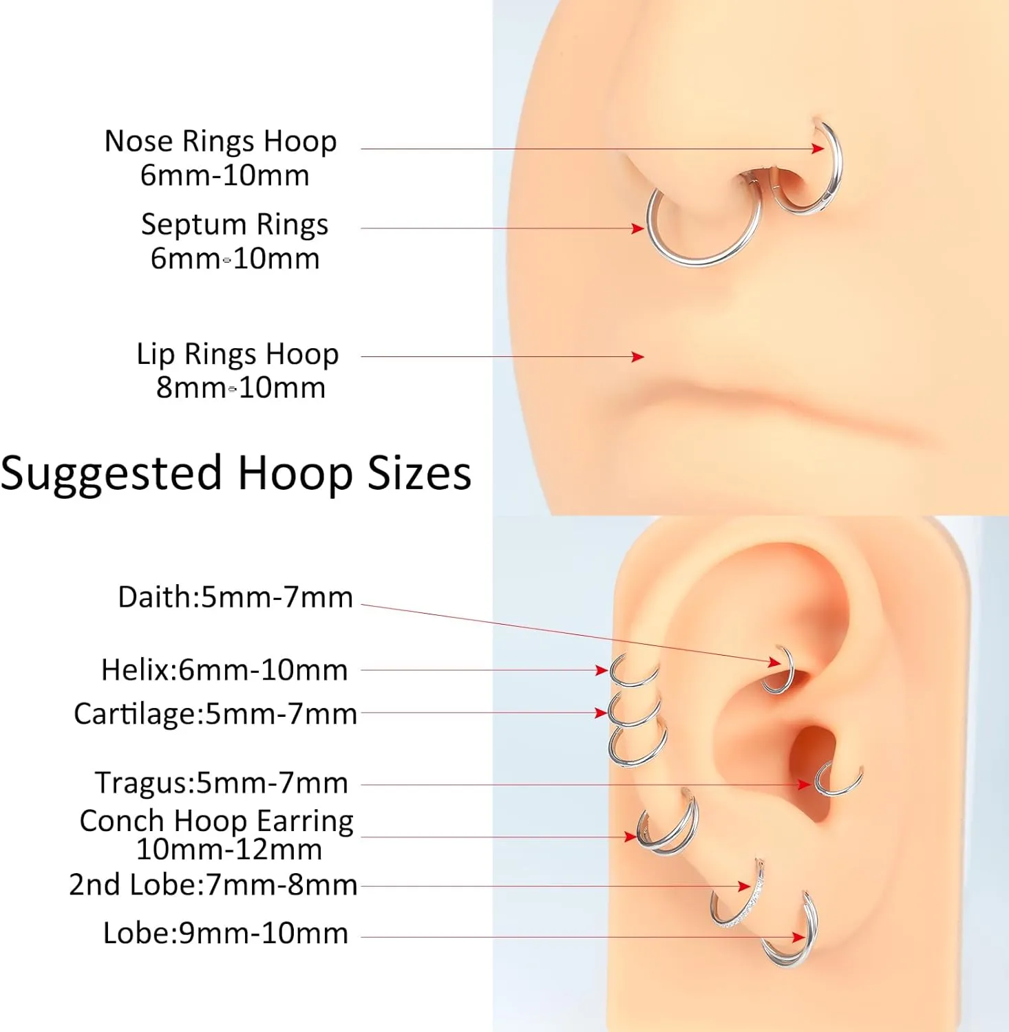 Aumeo 20G 18G 16G Nose Rings Hoops 316L Surgical Steel Double Hoop Nose Ring Septum Rings Threadless Nose Stud Tragus Helix Cartilage Daith Piercing Jewelry Silver Gold 7mm 8mm 9mm