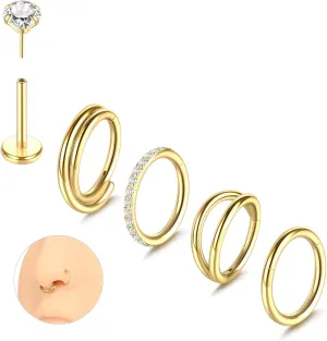 Aumeo 20G 18G 16G Nose Rings Hoops 316L Surgical Steel Double Hoop Nose Ring Septum Rings Threadless Nose Stud Tragus Helix Cartilage Daith Piercing Jewelry Silver Gold 7mm 8mm 9mm