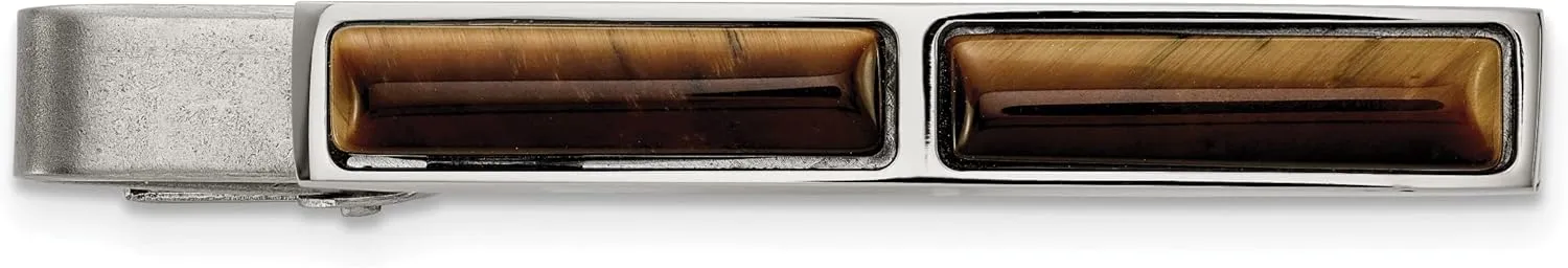 Avariah Chisel Stainless Steel Brushed and Polished Tiger's Eye Tie Bar - 55.2mm