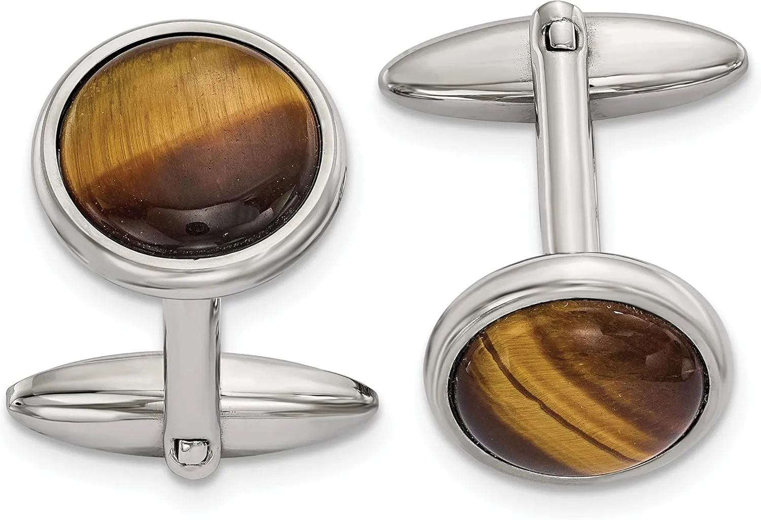 Avariah Chisel Stainless Steel Polished Tiger's Eye Circle Cufflinks - 23.78mm