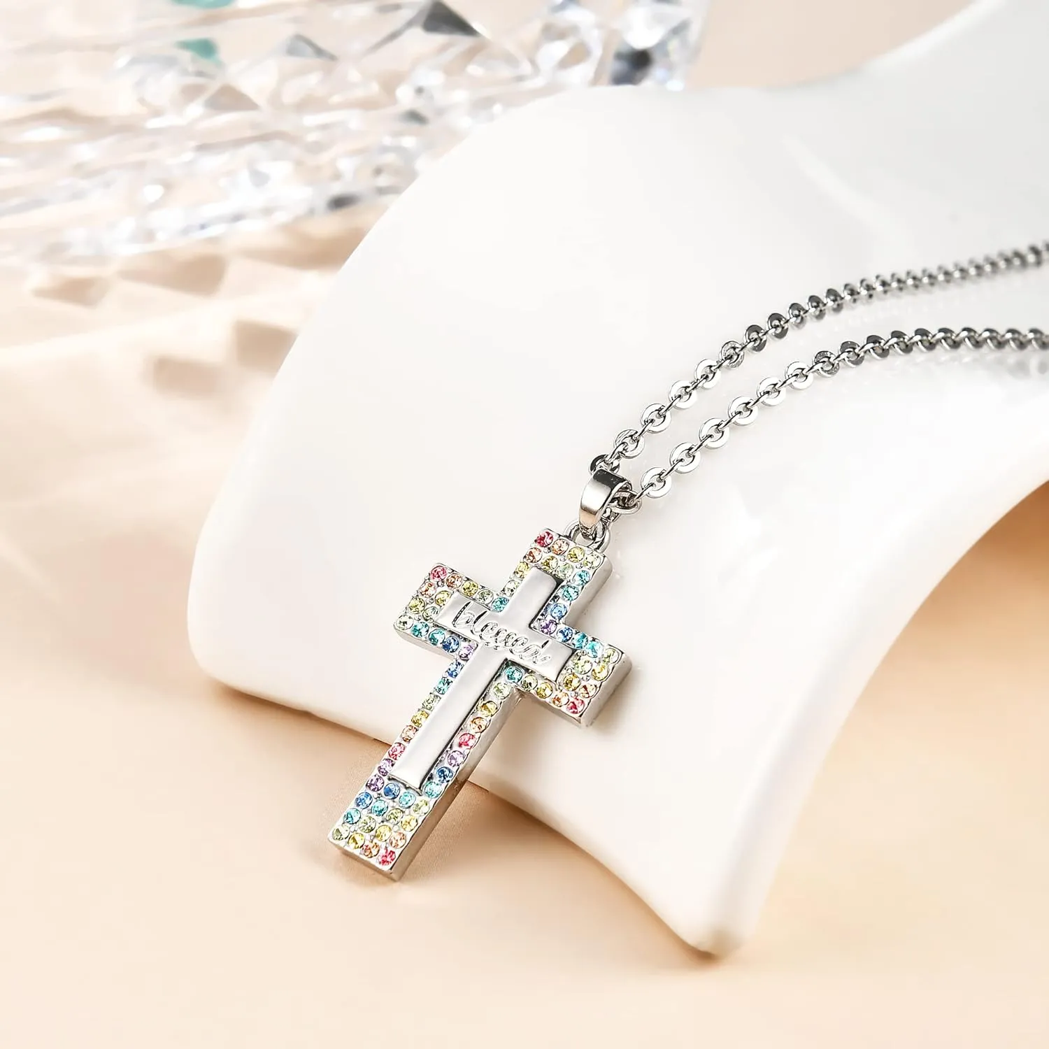 Baptism Cross Necklace for Women,First Communion Gold Cross Necklaces Jewelry Gifts for Women