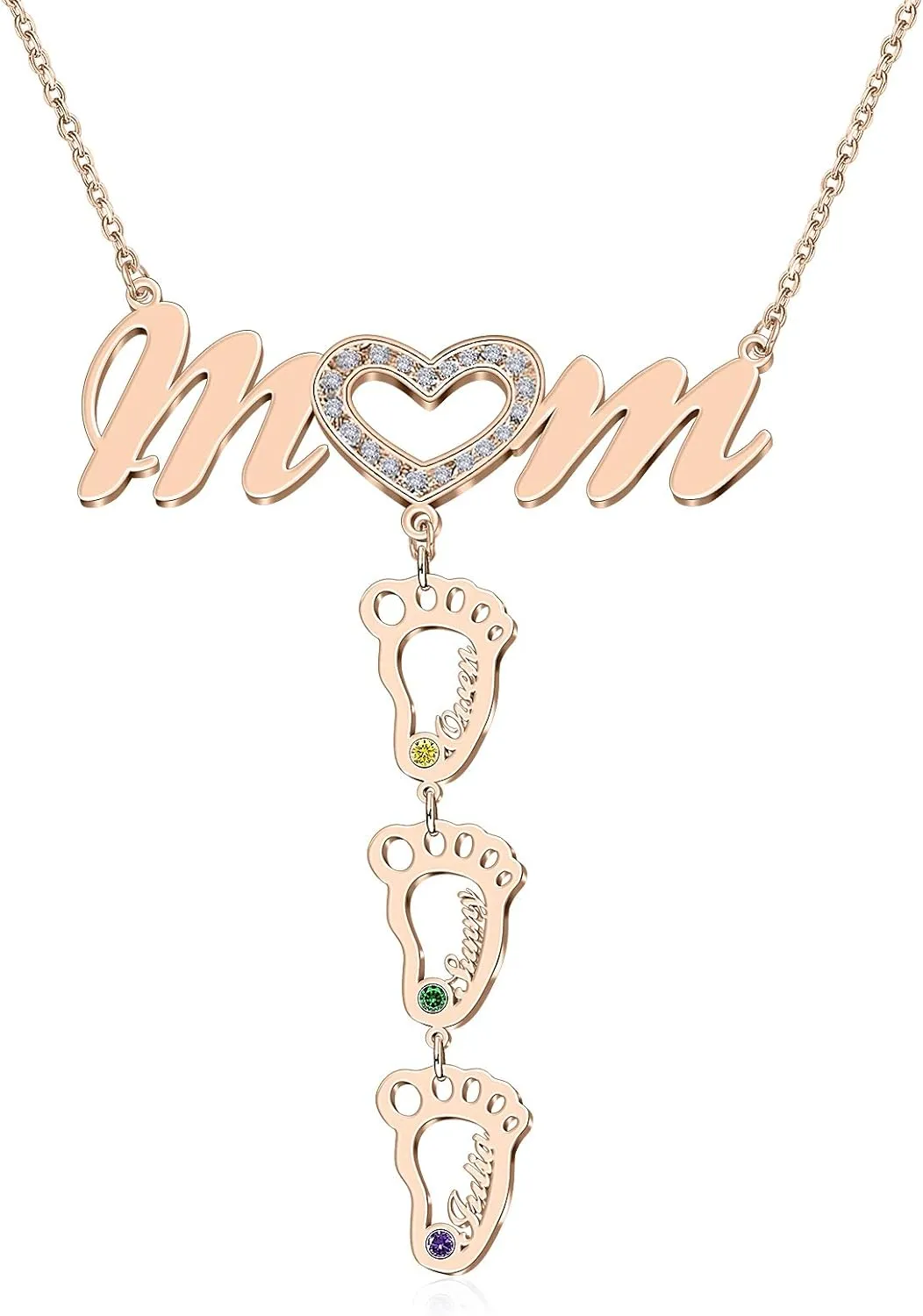 BAUMA AUTO MOM Heart Necklace with Birthstones Heart Mother Necklaces for Women Grandmother Love Heart Pendant Jewelry for Mothers Day Birthday Anniversary