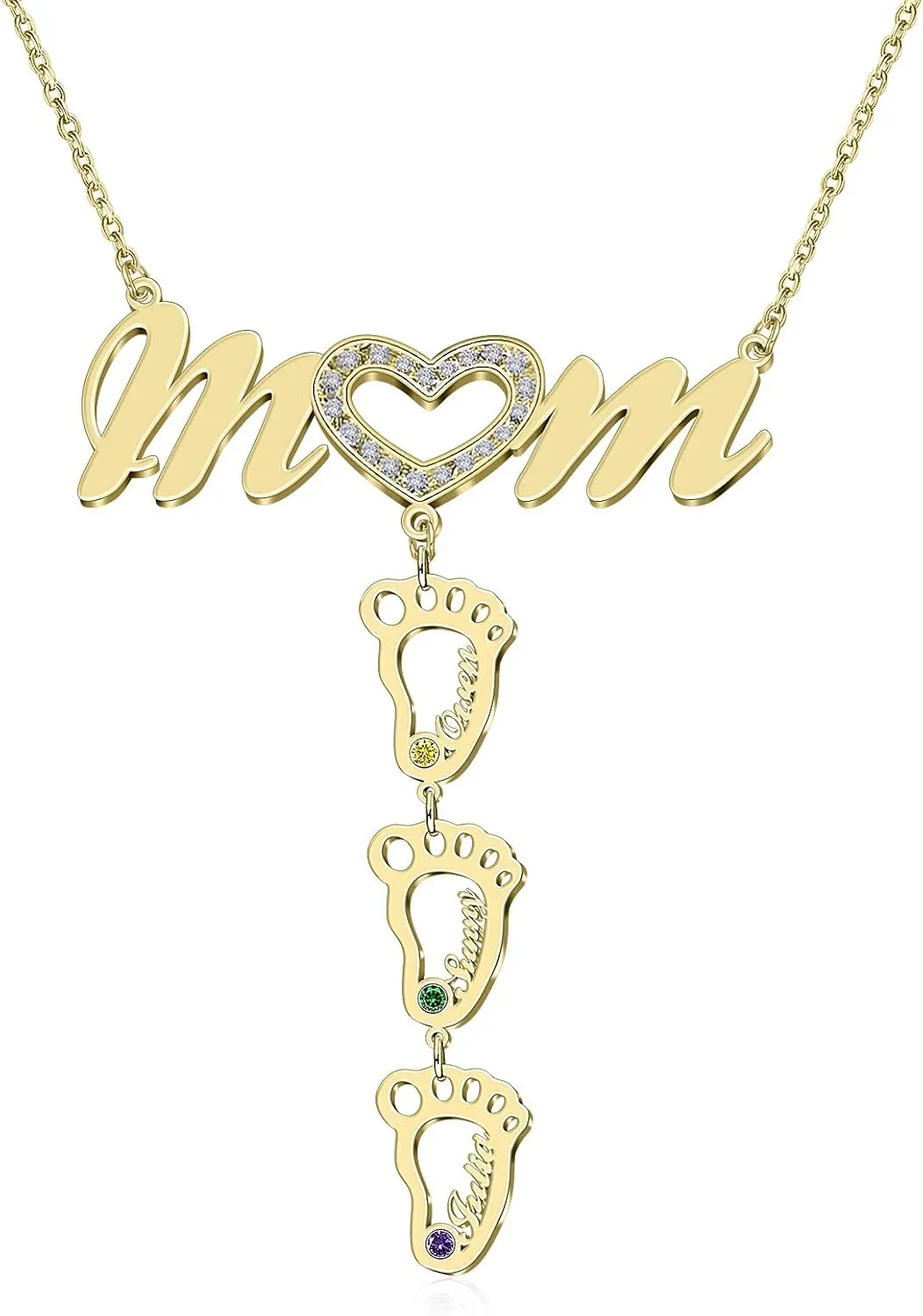 BAUMA AUTO MOM Heart Necklace with Birthstones Heart Mother Necklaces for Women Grandmother Love Heart Pendant Jewelry for Mothers Day Birthday Anniversary