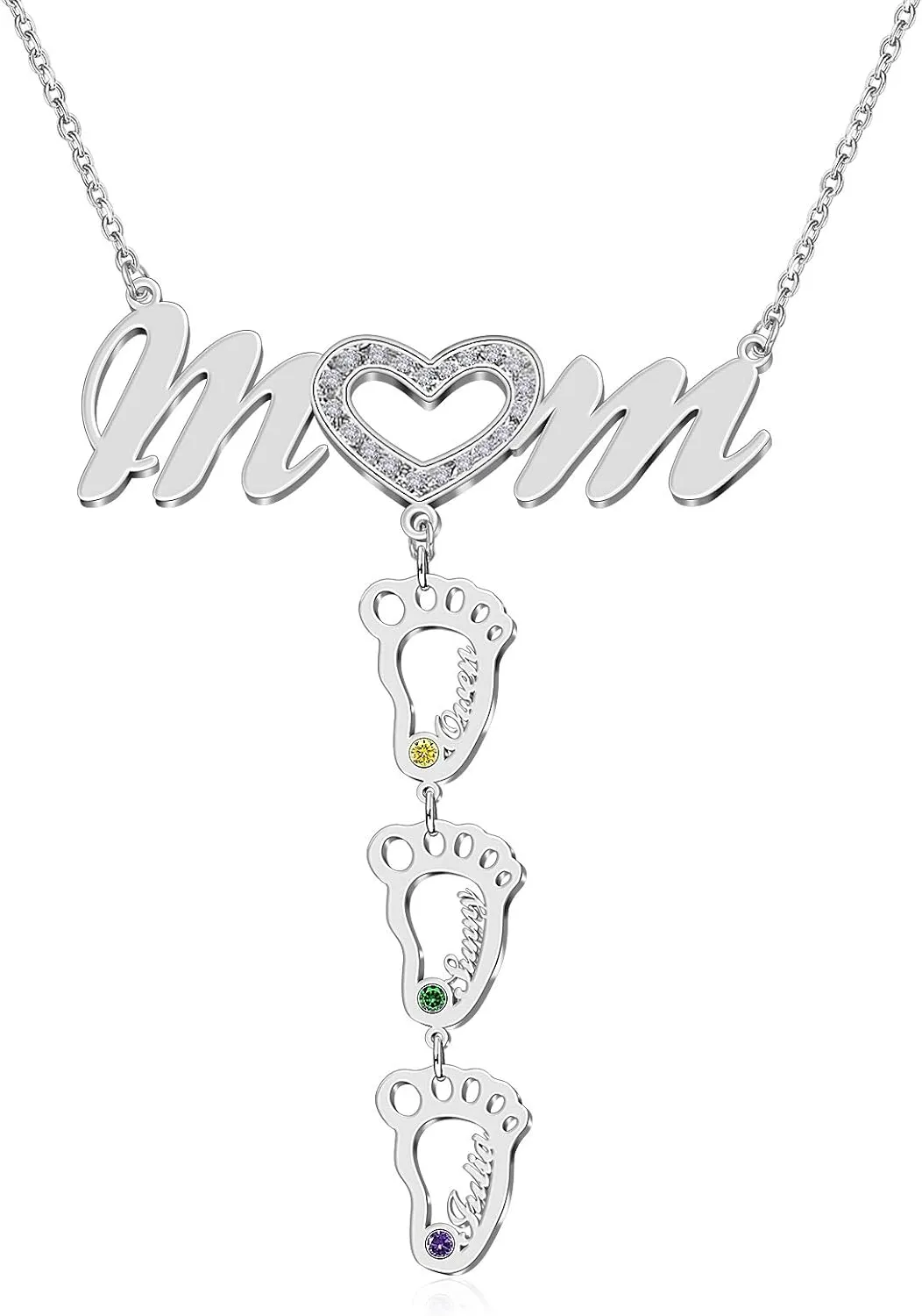 BAUMA AUTO MOM Heart Necklace with Birthstones Heart Mother Necklaces for Women Grandmother Love Heart Pendant Jewelry for Mothers Day Birthday Anniversary