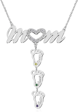 BAUMA AUTO MOM Heart Necklace with Birthstones Heart Mother Necklaces for Women Grandmother Love Heart Pendant Jewelry for Mothers Day Birthday Anniversary