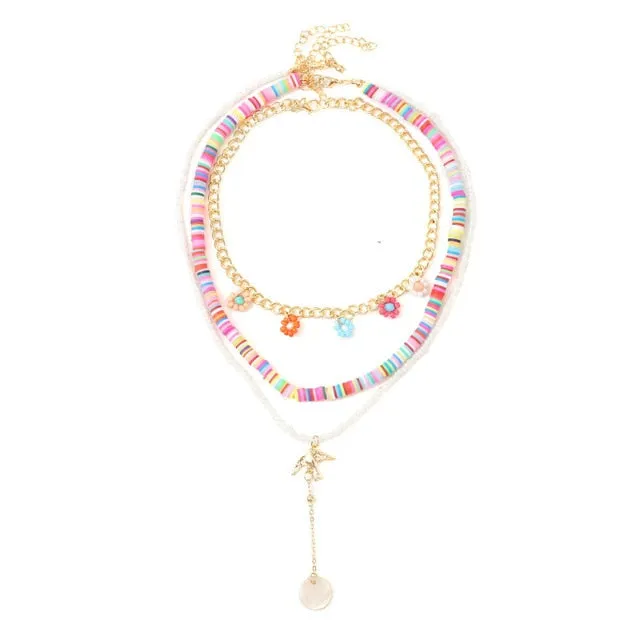 Beach Style Fashion Blue Glass Beaded Long Necklaces
