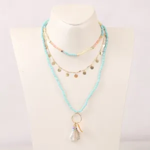 Beach Style Fashion Blue Glass Beaded Long Necklaces