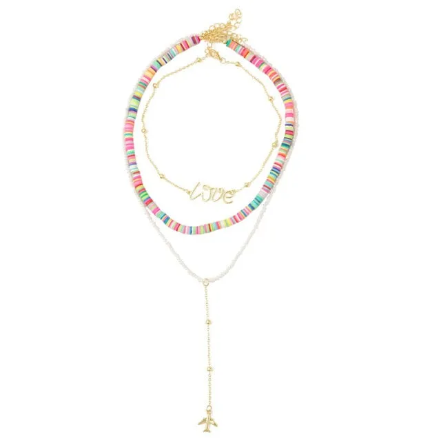Beach Style Fashion Blue Glass Beaded Long Necklaces
