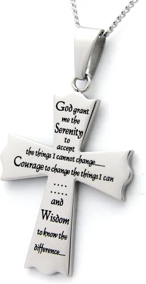 Beads & Pearls Jewelry High Polished Stainless Steel Serenity Prayer Cross Pendant Necklace