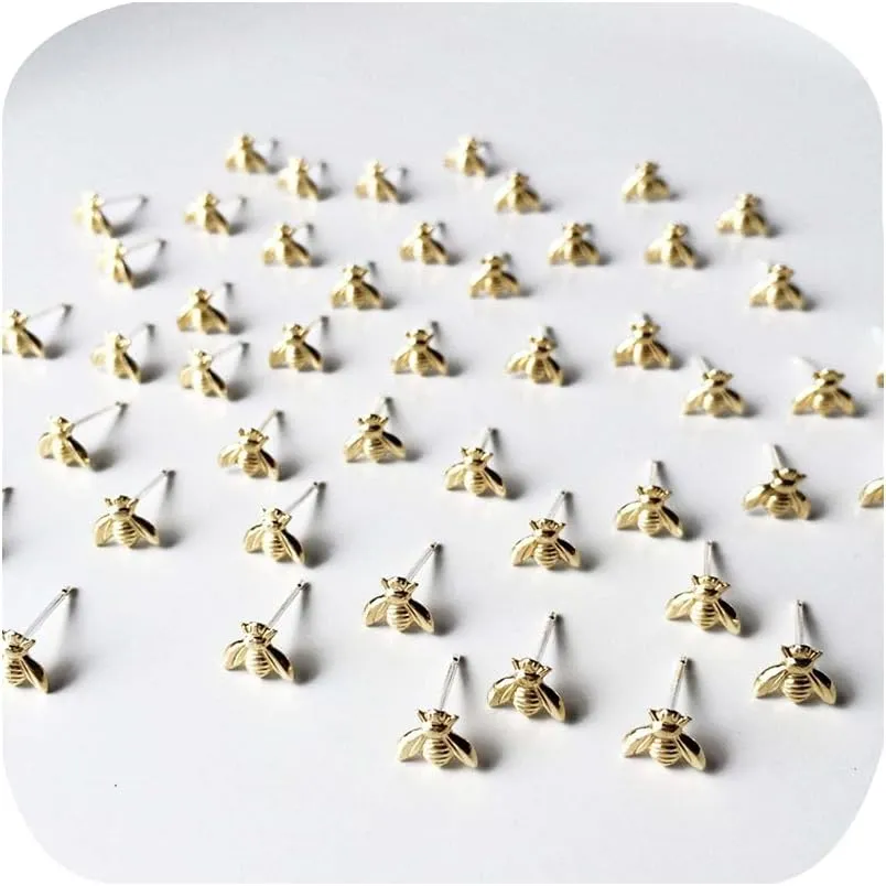 Bee Stud Earrings 18K Gold Plated Dainty Tiny Bumble-Bee Handmade Jewelry Pushback Closure Earrings Simple Minimalist Fashionable Gift for Women