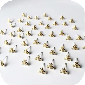 Bee Stud Earrings 18K Gold Plated Dainty Tiny Bumble-Bee Handmade Jewelry Pushback Closure Earrings Simple Minimalist Fashionable Gift for Women