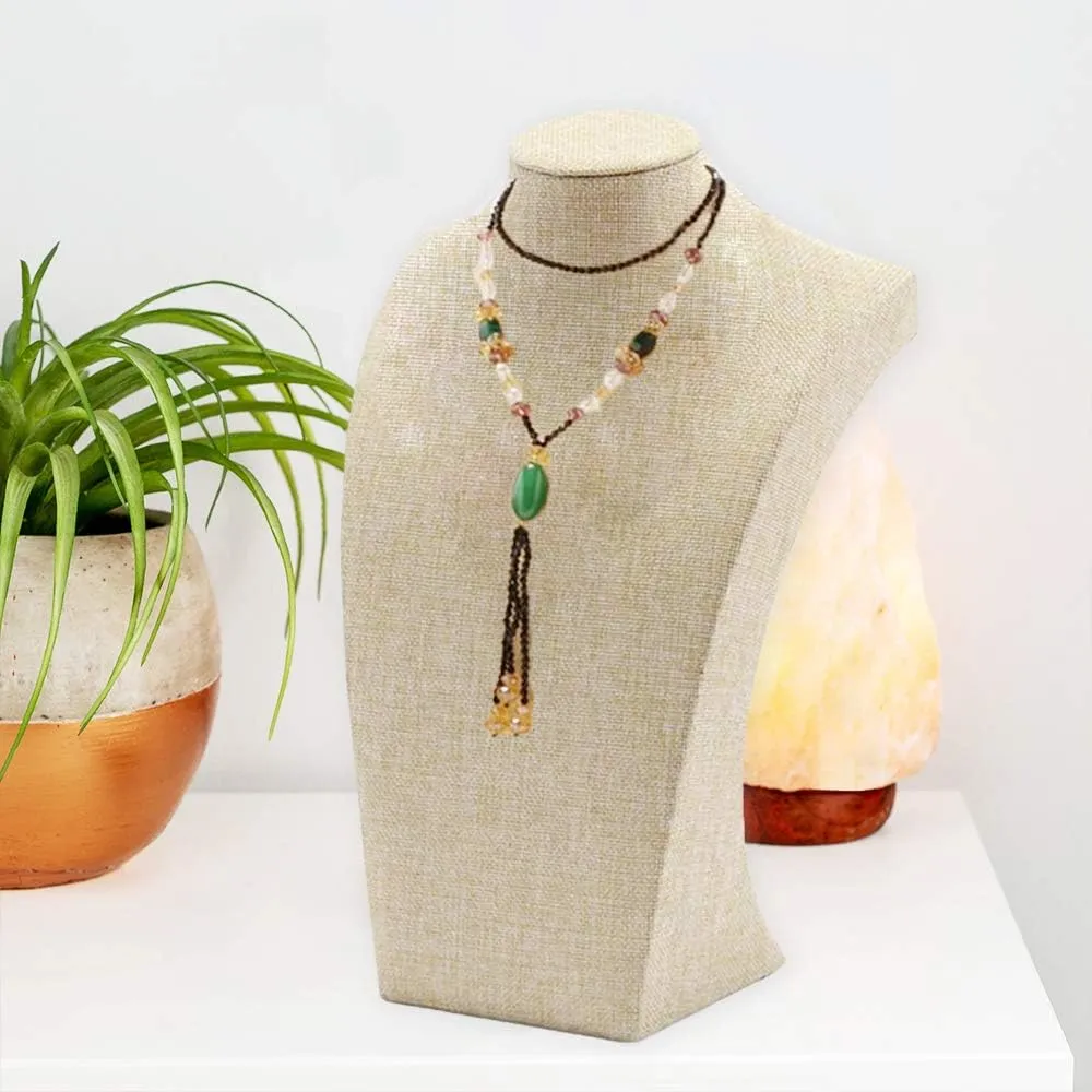 Beige Linen Necklace Display Bust - 11.8" Jewelry Holder for Necklaces, Bracelets, Figure Display Stand (30x17cm)