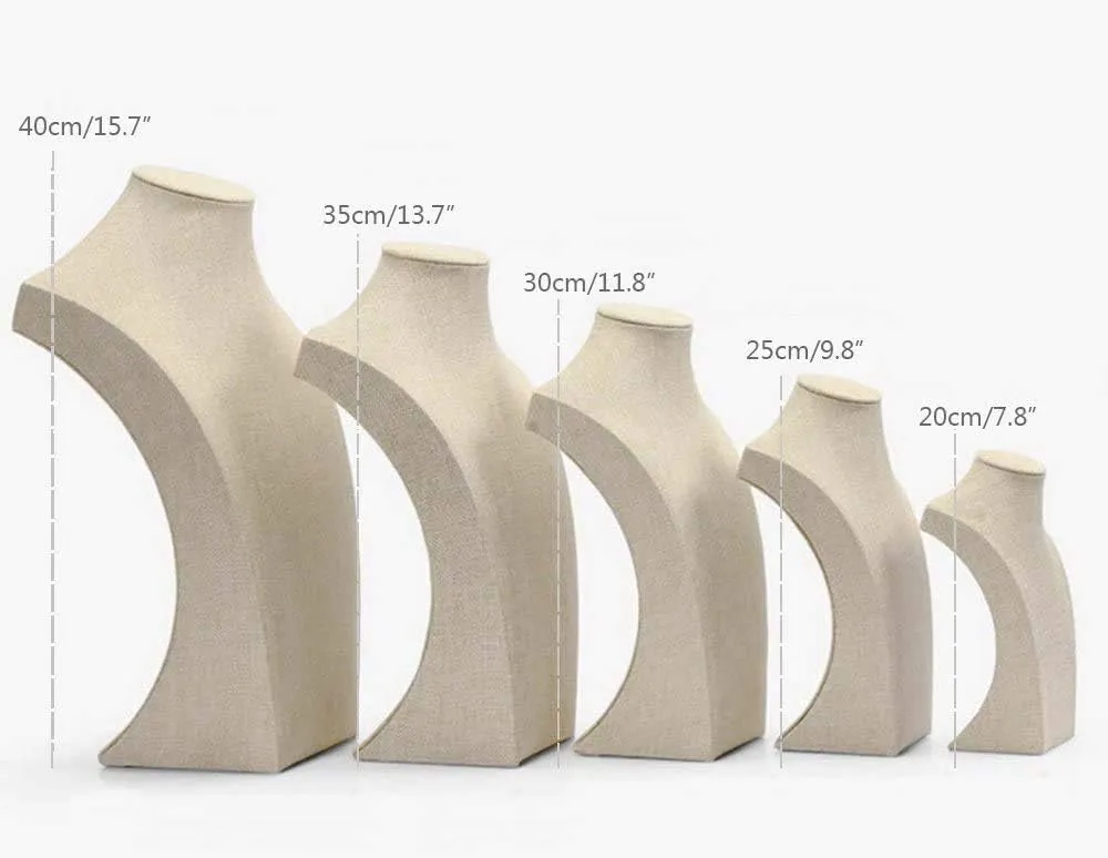 Beige Linen Necklace Display Bust - 11.8" Jewelry Holder for Necklaces, Bracelets, Figure Display Stand (30x17cm)