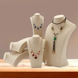 Beige Linen Necklace Display Bust - 11.8" Jewelry Holder for Necklaces, Bracelets, Figure Display Stand (30x17cm)