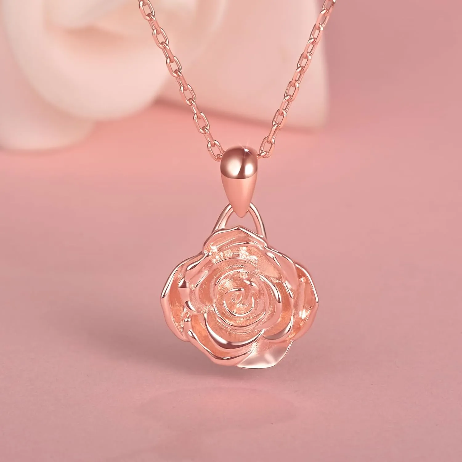 BEILIN 925 Sterling Silver Rose Flower Necklace Rose Pendant Necklaces Jewelry for Women