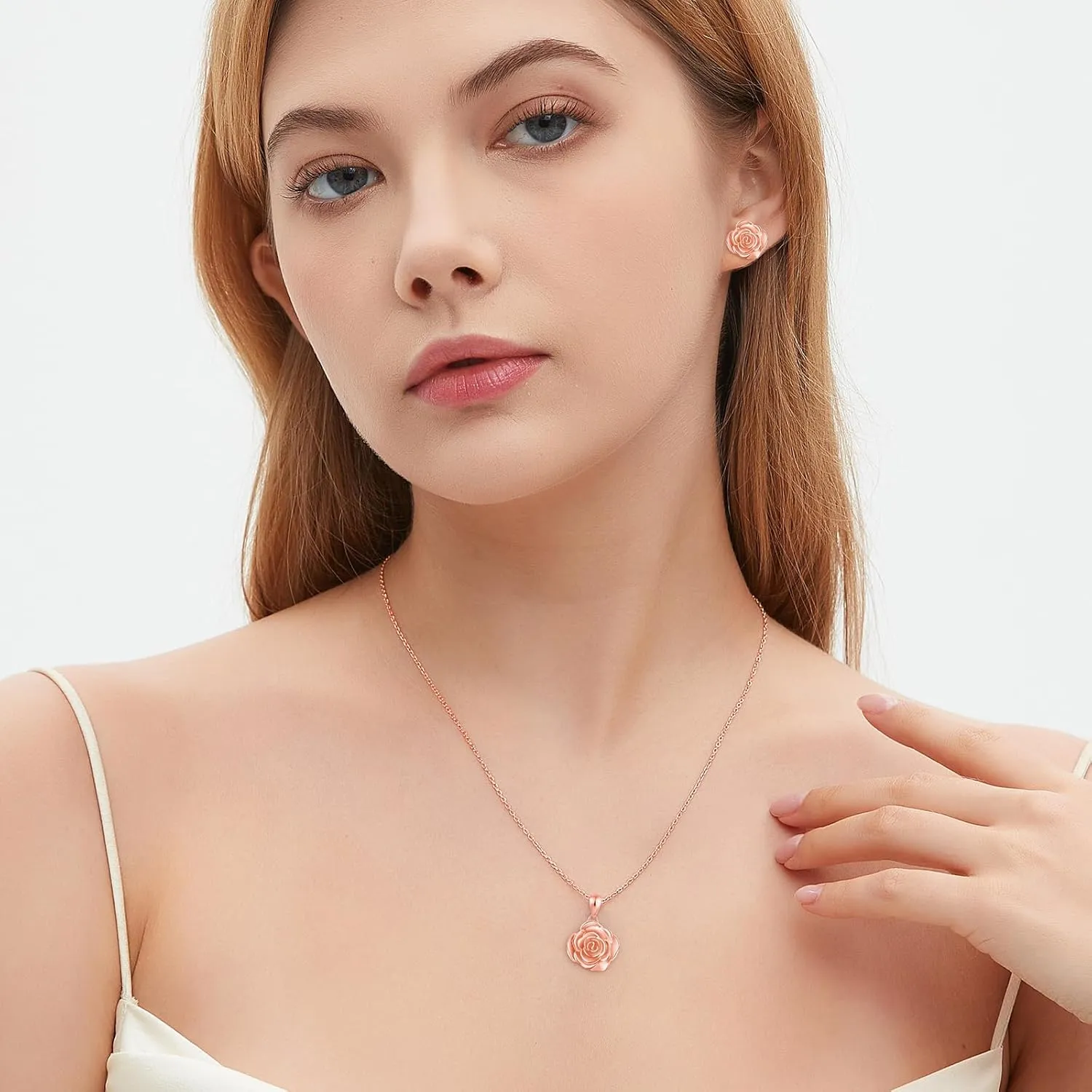 BEILIN 925 Sterling Silver Rose Flower Necklace Rose Pendant Necklaces Jewelry for Women