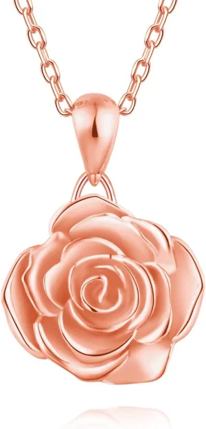 BEILIN 925 Sterling Silver Rose Flower Necklace Rose Pendant Necklaces Jewelry for Women