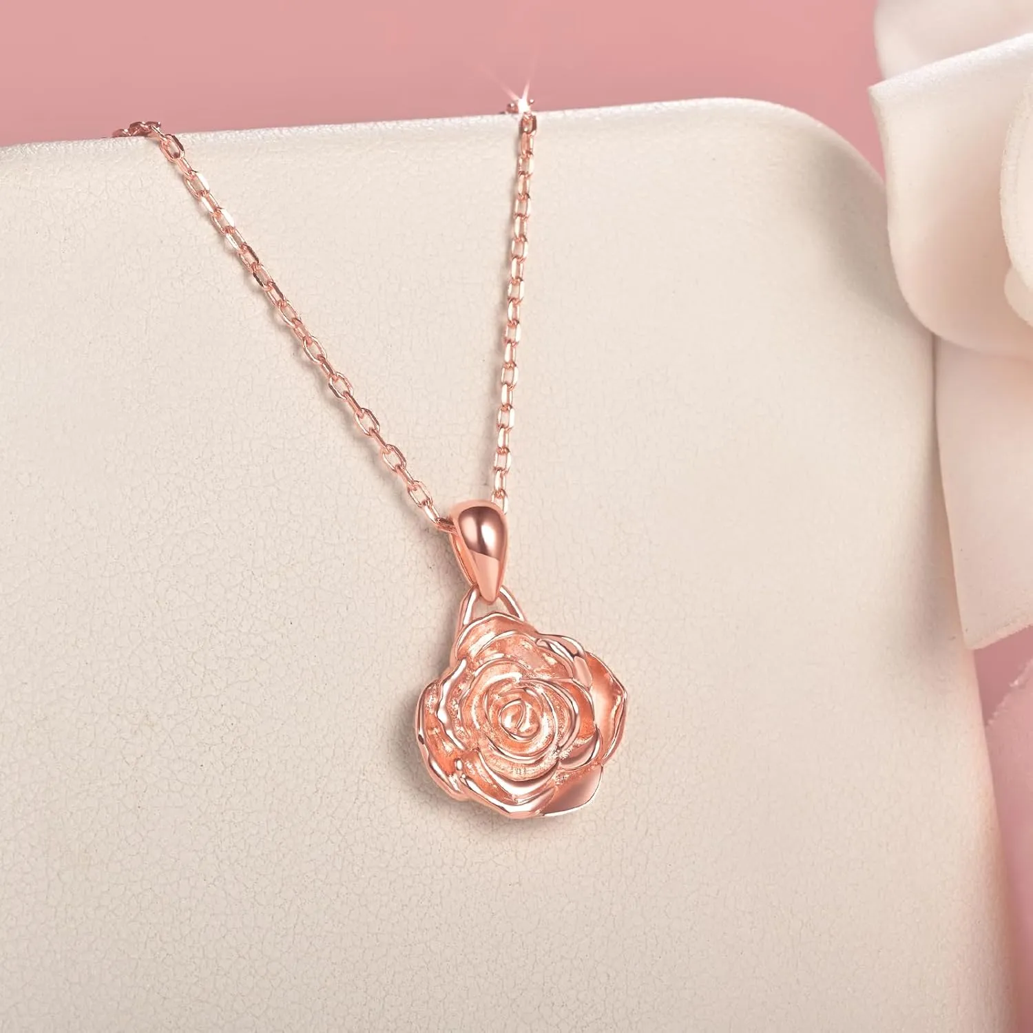 BEILIN 925 Sterling Silver Rose Flower Necklace Rose Pendant Necklaces Jewelry for Women