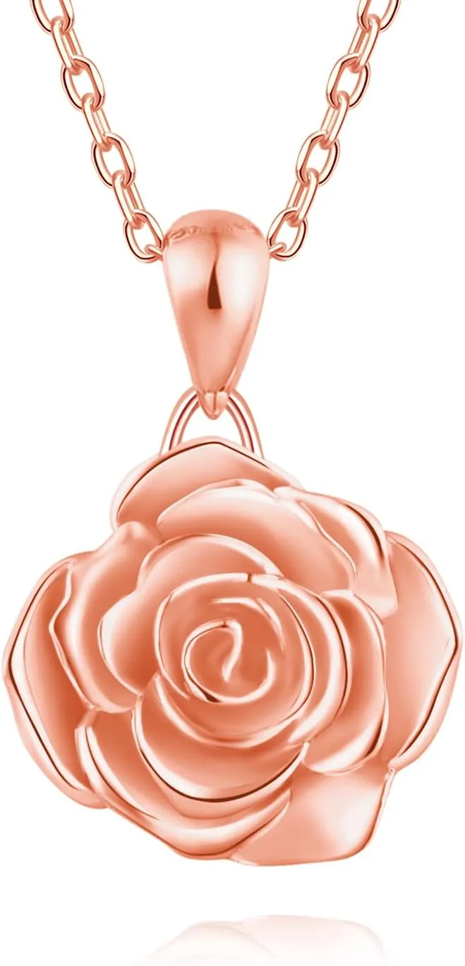 BEILIN 925 Sterling Silver Rose Flower Necklace Rose Pendant Necklaces Jewelry for Women