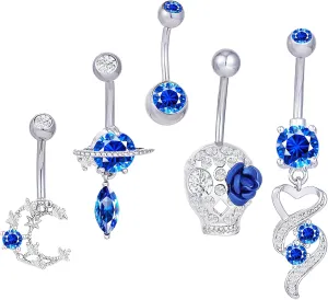Belly Button Ring Stainless Steel Clip On Titanium Navel Piercing Jewelry Dangle Belly Button Piercing Kit Jewelry for Women