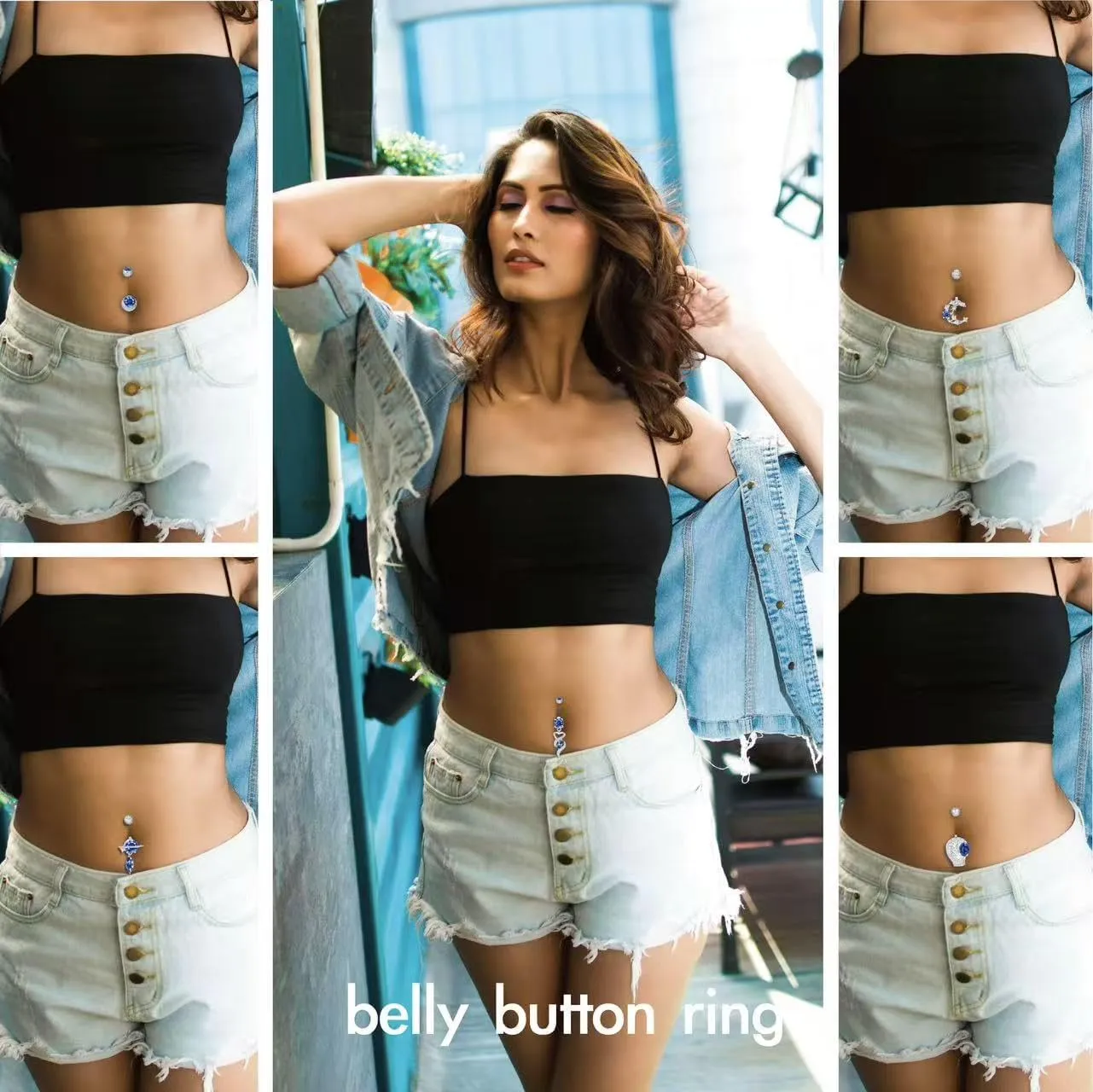 Belly Button Ring Stainless Steel Clip On Titanium Navel Piercing Jewelry Dangle Belly Button Piercing Kit Jewelry for Women