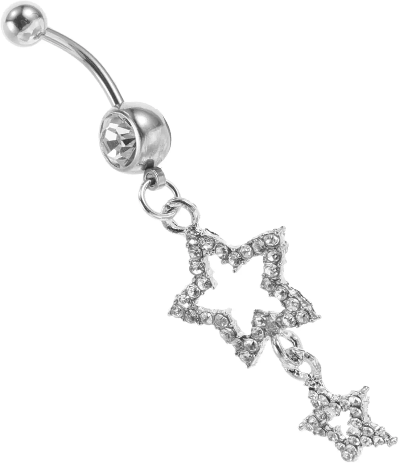 Belly Button Ring Women Star Shape Rhinestones Comfortable Clip on Navel Jewelry Dangling Belly Jewelry for Pregnancy