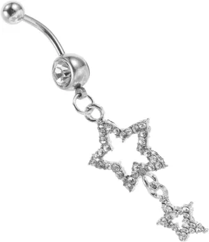 Belly Button Ring Women Star Shape Rhinestones Comfortable Clip on Navel Jewelry Dangling Belly Jewelry for Pregnancy