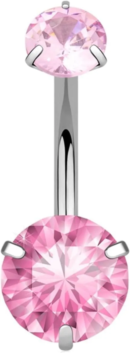 Belly Button Rings for Women, Belly Ring Surgical Steel Cubic Zirconia Silver 2 Zirconia 1.1G for Women Girls Body Piercing Jewelry