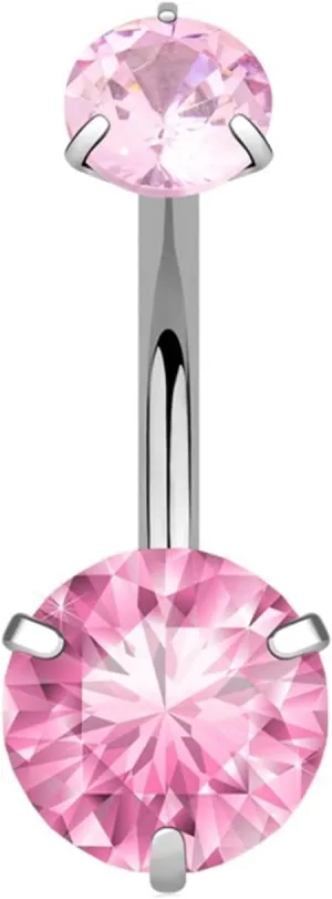 Belly Button Rings for Women, Belly Ring Surgical Steel Cubic Zirconia Silver 2 Zirconia 1.1G for Women Girls Body Piercing Jewelry