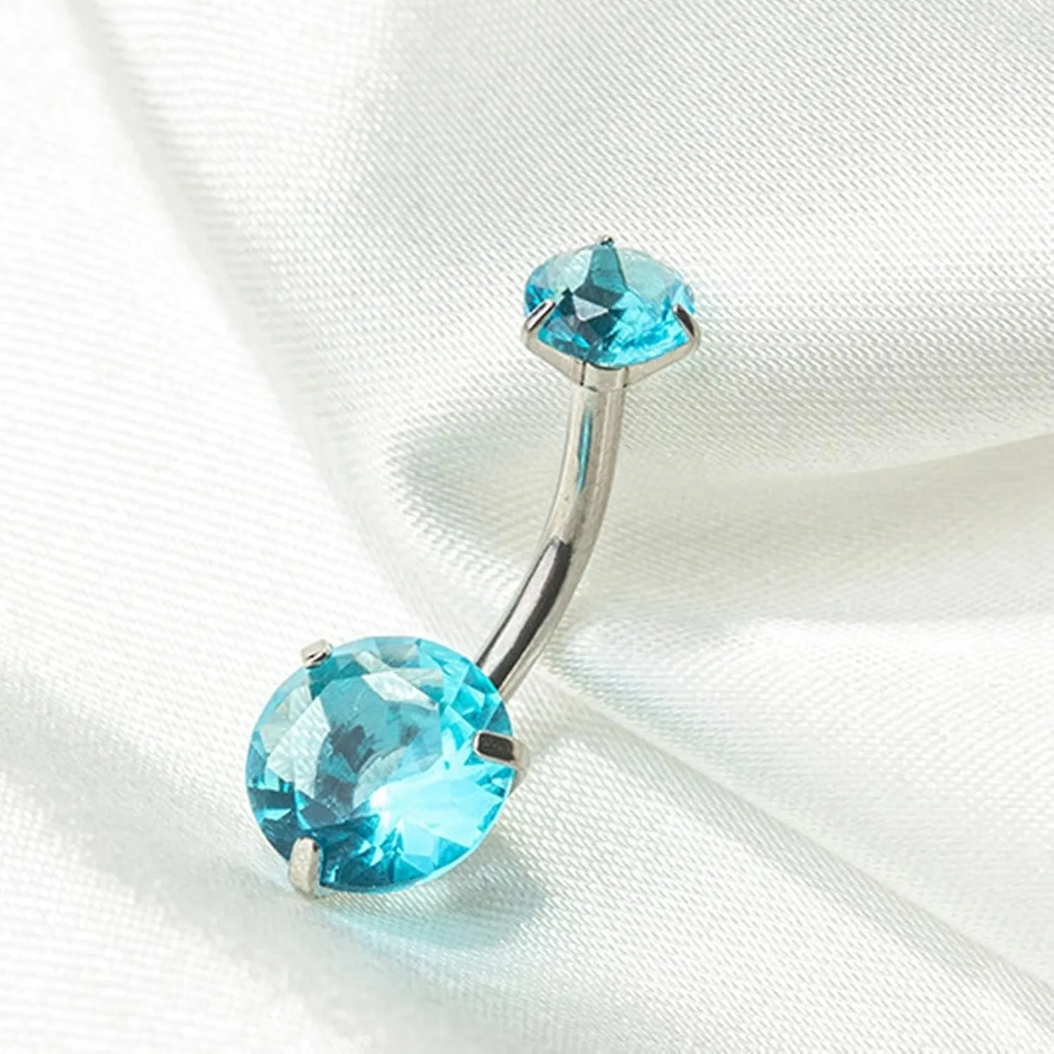 Belly Button Rings for Women, Belly Ring Surgical Steel Cubic Zirconia Silver 2 Zirconia 1.1G for Women Girls Body Piercing Jewelry
