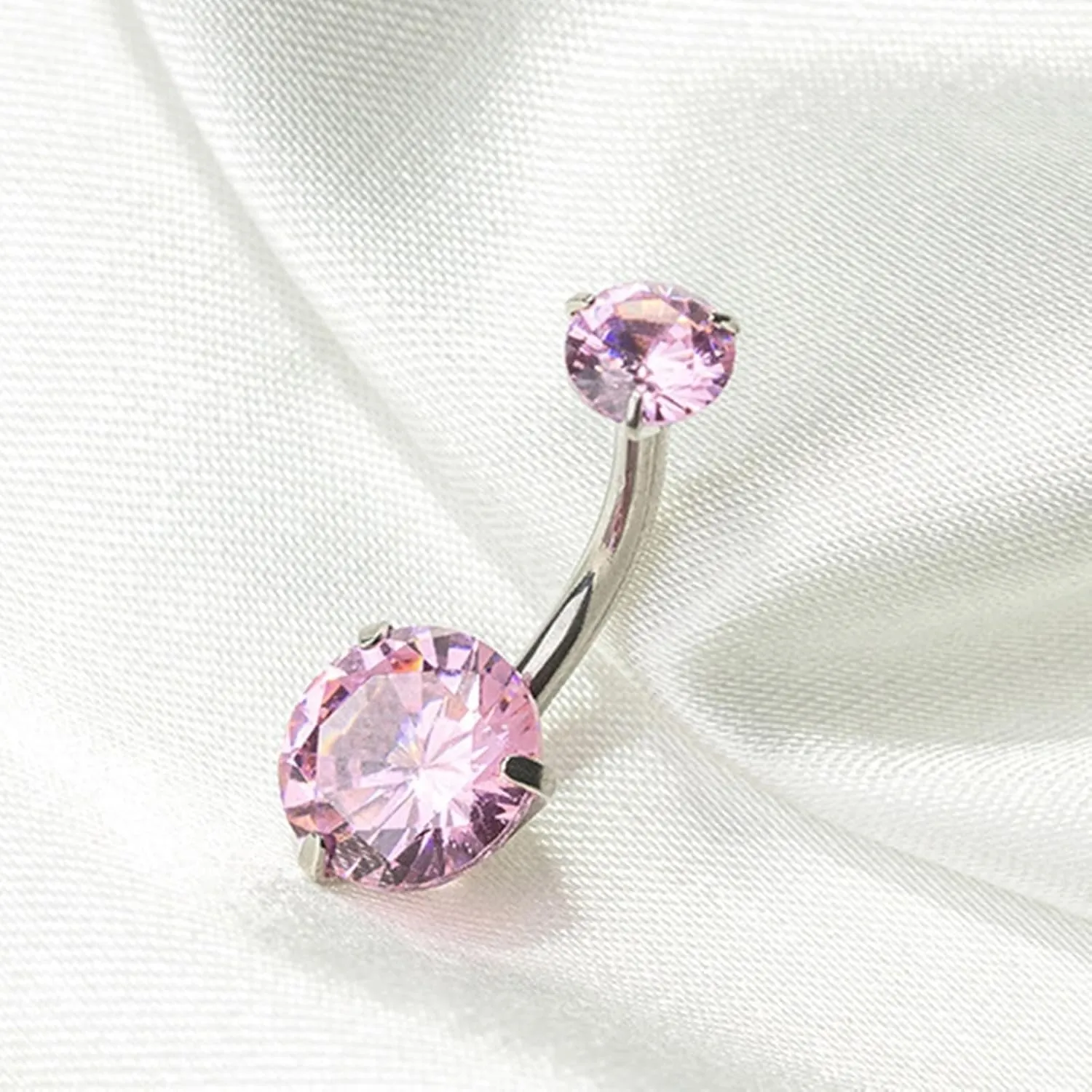 Belly Button Rings for Women, Belly Ring Surgical Steel Cubic Zirconia Silver 2 Zirconia 1.1G for Women Girls Body Piercing Jewelry