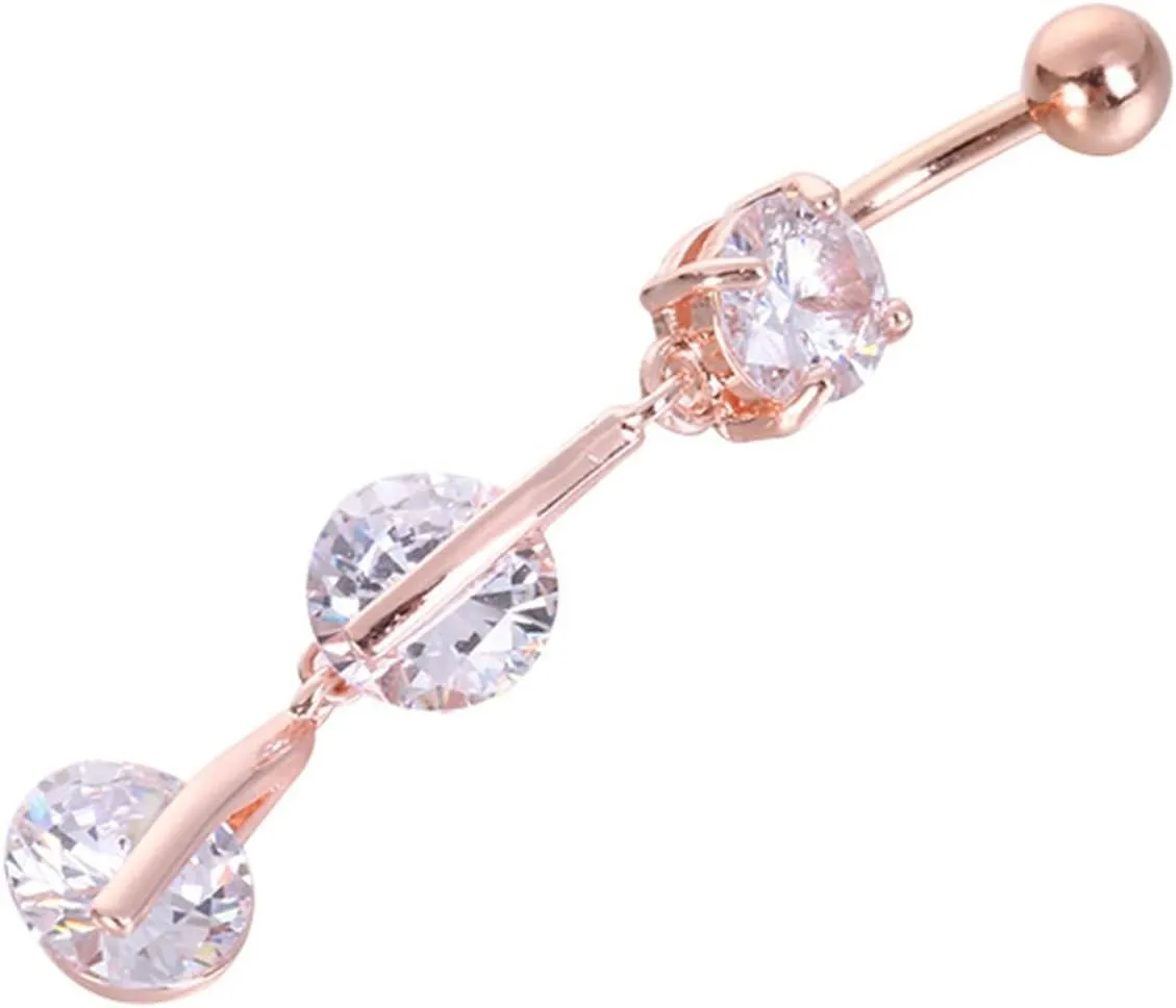 Belly Rings for Women, Belly Button Rings Belly Rings Surgical Steel Dangling Long with Round Cubic Zirconia Belly Button Jewelry