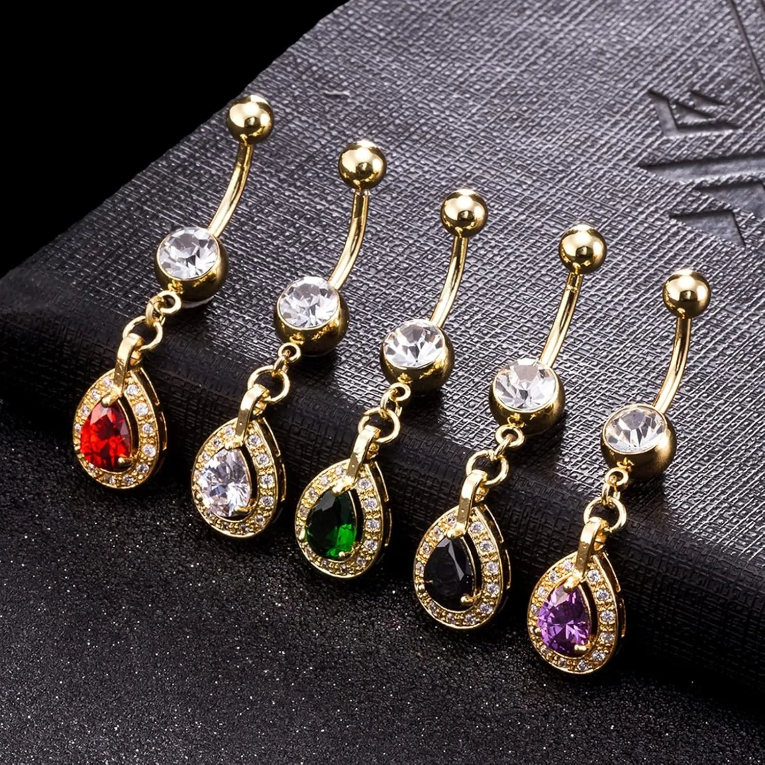 Belly Rings for Women, Belly Rings Dangle Navel Rings Surgical Steel Classic Water Drop Multicolor Cubic Zirconia Belly Button Jewelry