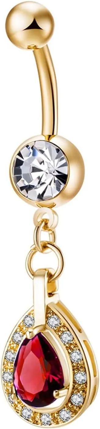 Belly Rings for Women, Belly Rings Dangle Navel Rings Surgical Steel Classic Water Drop Multicolor Cubic Zirconia Belly Button Jewelry