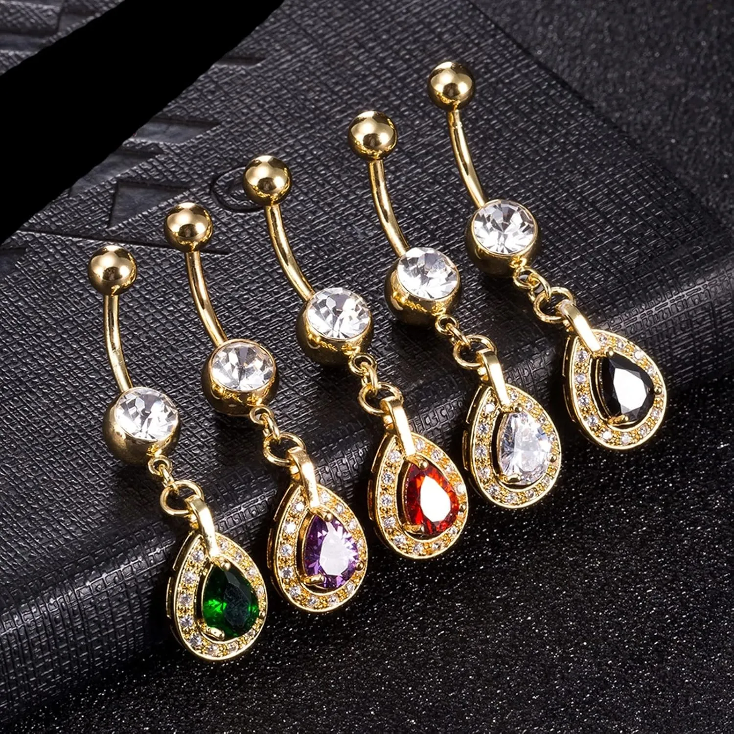 Belly Rings for Women, Belly Rings Dangle Navel Rings Surgical Steel Classic Water Drop Multicolor Cubic Zirconia Belly Button Jewelry