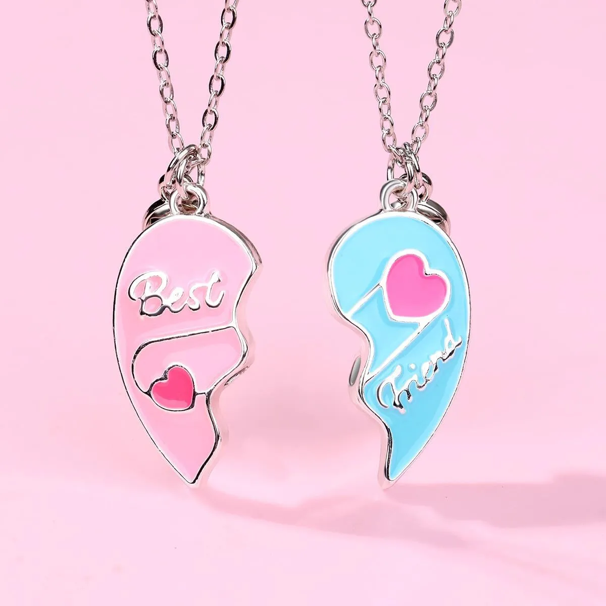 Best Friends Necklace for 2, Magnetic Heart Matching Pendant BFF Friendship Gift for Women