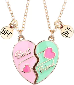 Best Friends Necklace for 2, Magnetic Heart Matching Pendant BFF Friendship Gift for Women
