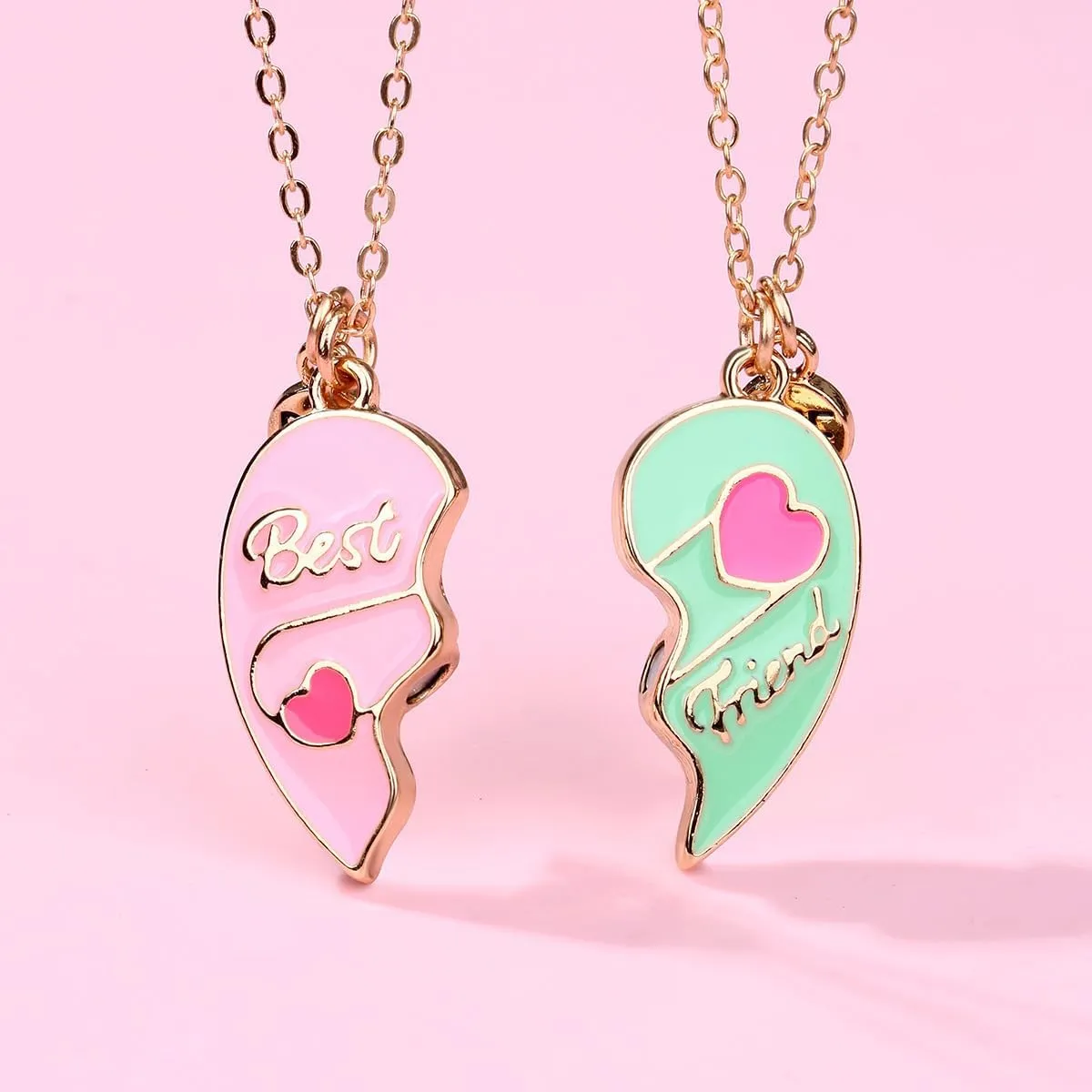 Best Friends Necklace for 2, Magnetic Heart Matching Pendant BFF Friendship Gift for Women