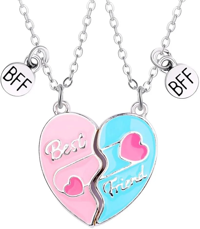 Best Friends Necklace for 2, Magnetic Heart Matching Pendant BFF Friendship Gift for Women